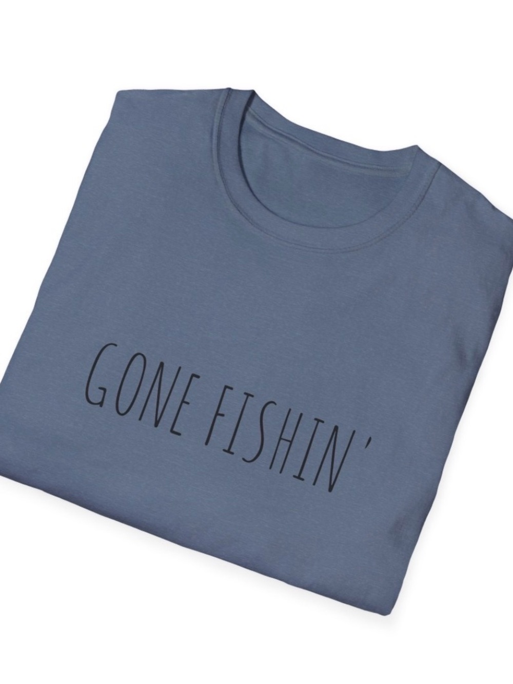 Heather Blue 'Gone Fishin'' Graphic Short Sleeve Tee. Printed new-to-order.
